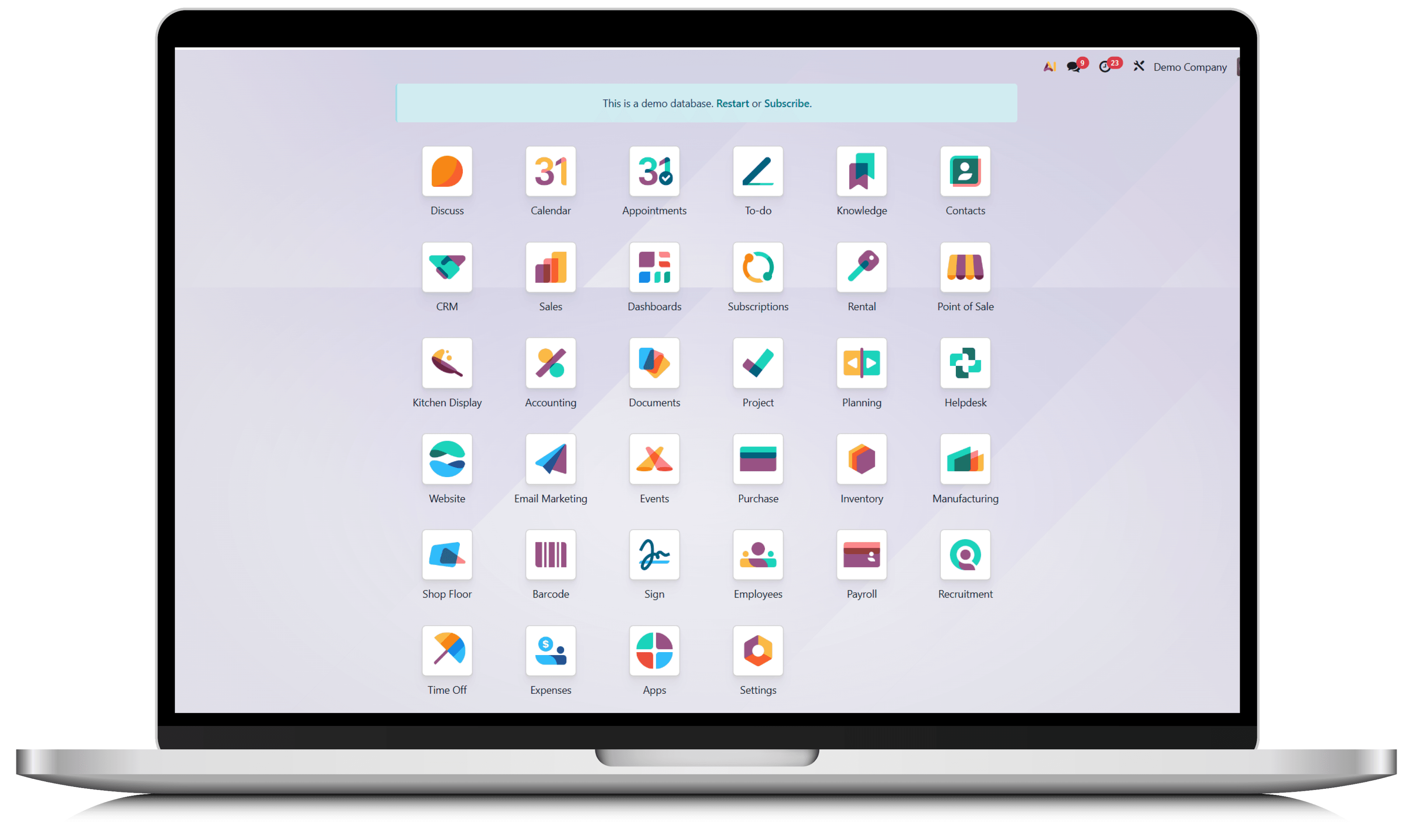 Interactive Odoo Demo showcasing ERP features across desktop and mobile