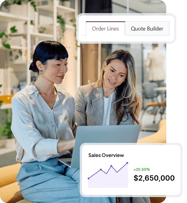 Business team reviewing sales data with Industry specific Odoo ERP solutions.
