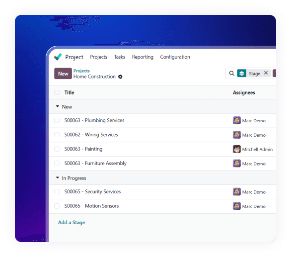 Task management board in Construction ERP Solution for tracking construction work stages.