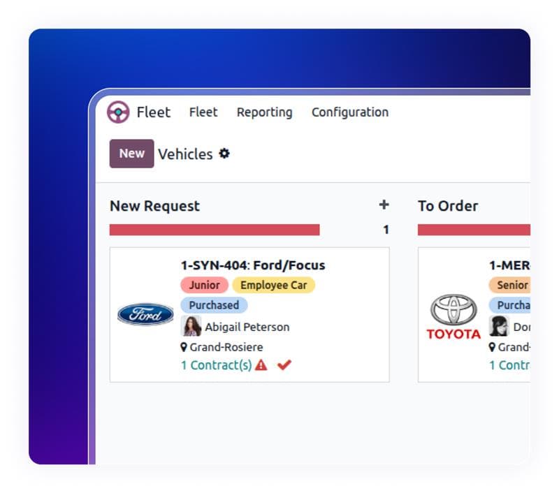 Vehicle request and order tracking board within Enterprise Logistics Solutions