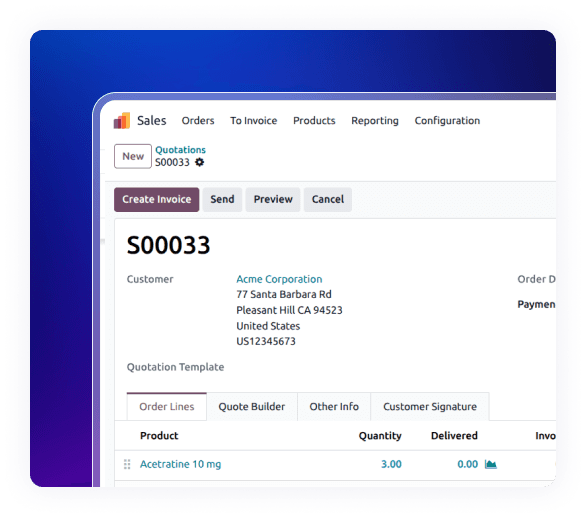 Sales quotation in Pharmacy ERP Solution for processing medicine orders and invoices.