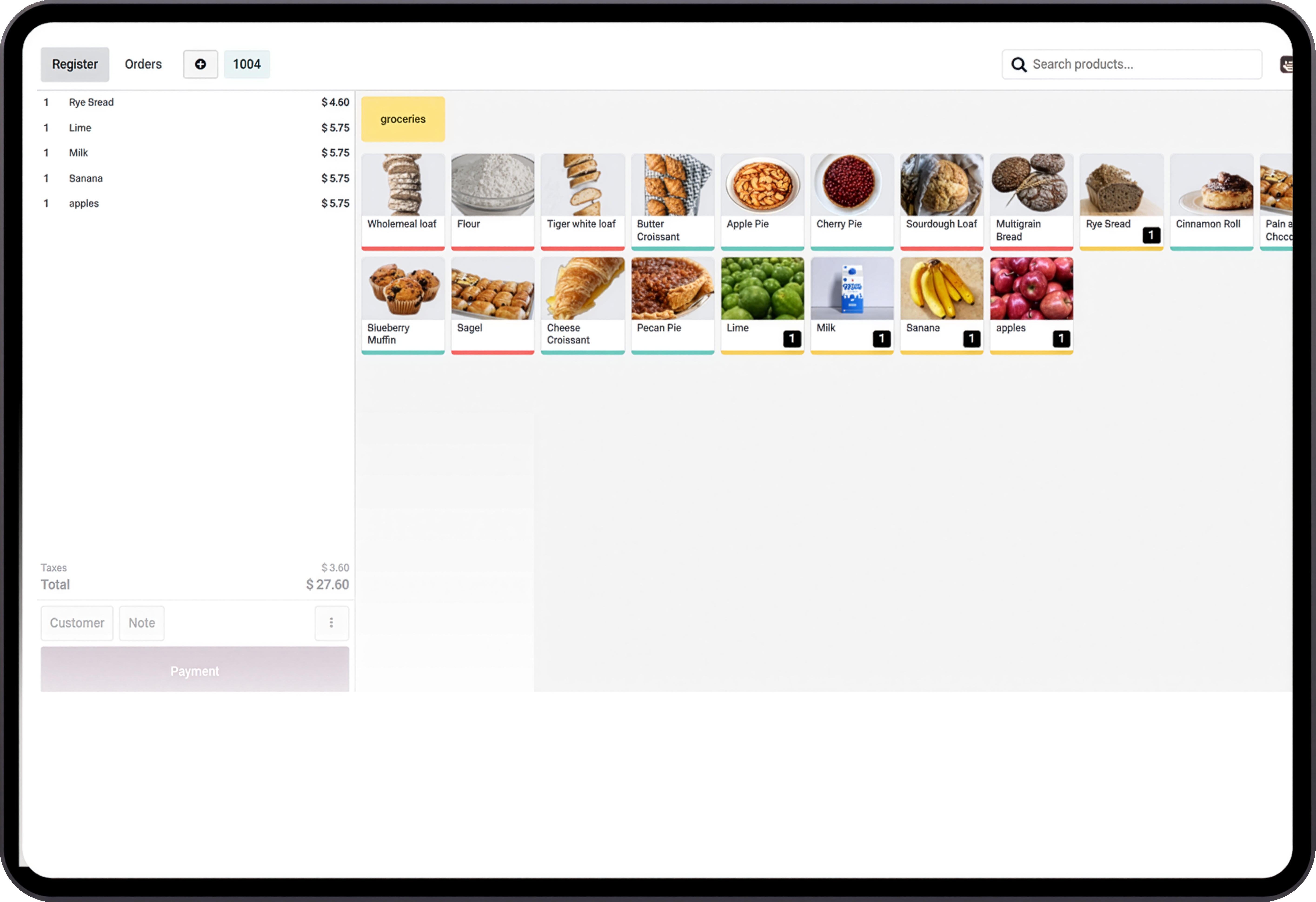 Point of sale dashboard with Odoo Grocery Solution on tablet